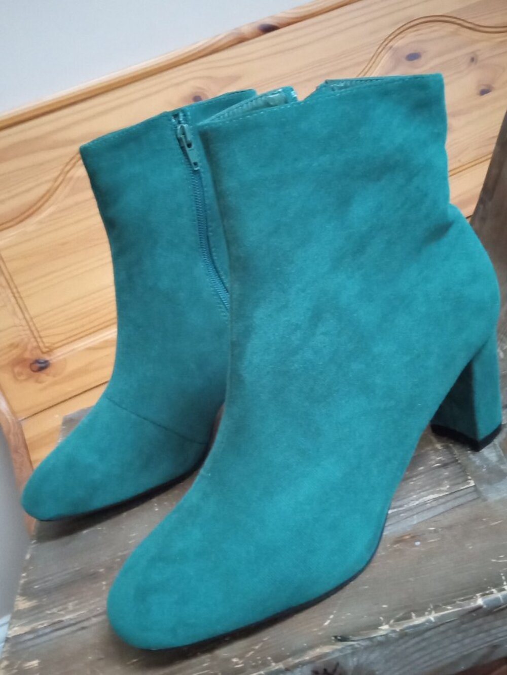 Allegra K Women's Size 10 Side Zipper Block Heel Ankle Boots Emerald Green NEW!